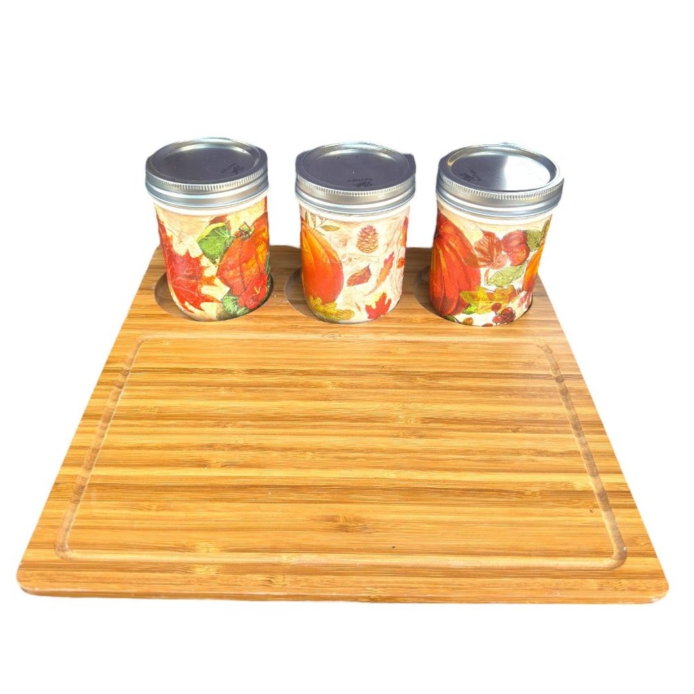 Upcycled “Picnic at Ascot” Charcuterie Board w/ Wide Mouth Ball Jars Decoupaged - Picture 8 of 13